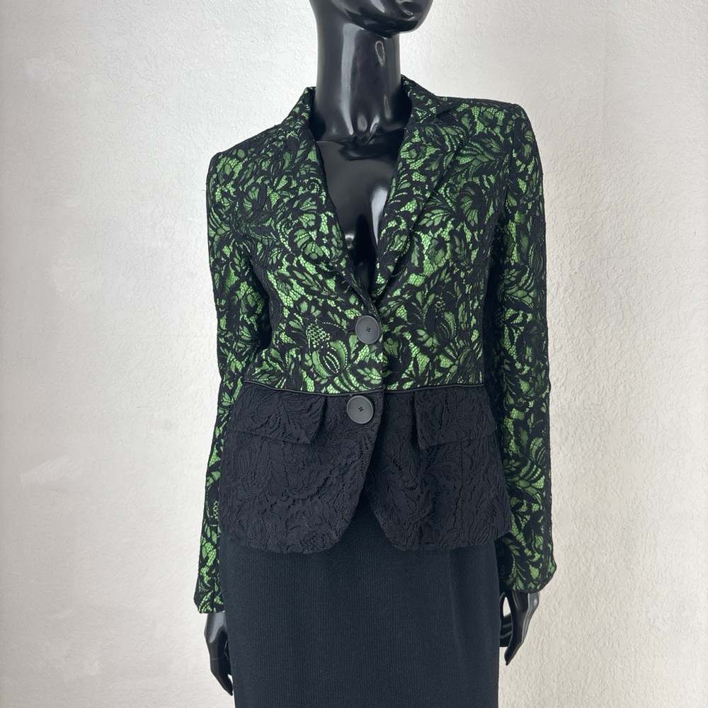 Stunning Nanette Lepore Black and Green Lace Blazer like new 2 4